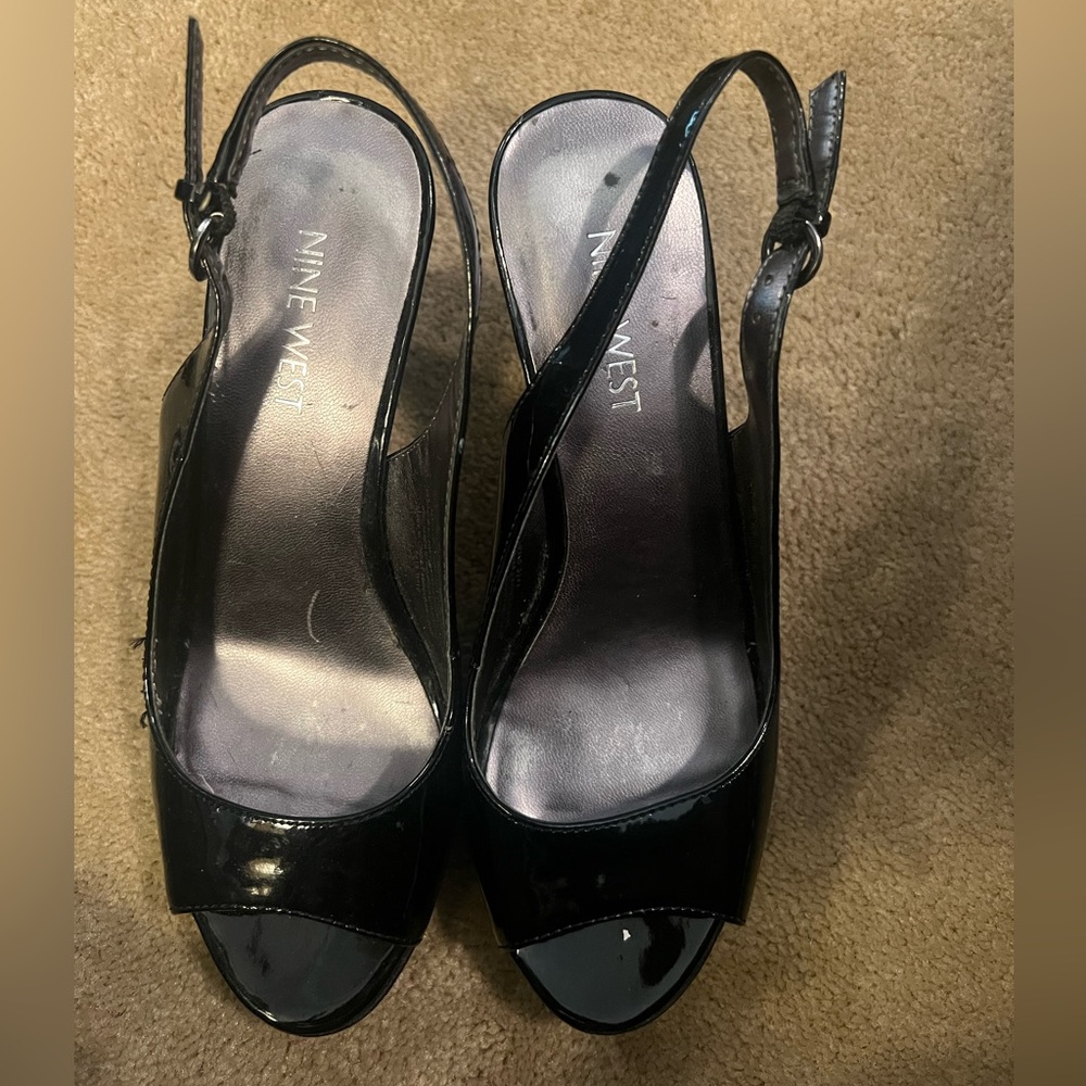 Nine West open toe heels size 5 black